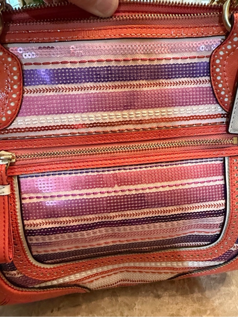 Coach Y2K Poppy #23843 Striped Sequined Tote Gold Chain Handles Hang Tags - Picture 6 of 16